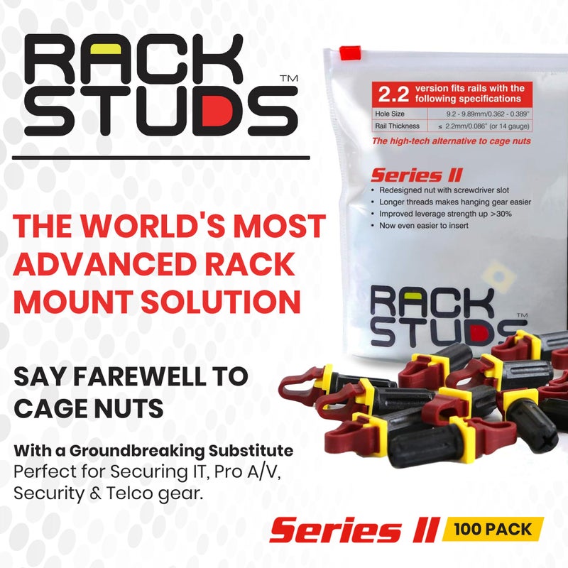 Rackstuds R100 Series II - Server Rack Screws 100 Pack | Cage Nut Replacement | Red 2.22mm/0.086" | A Faster, Easier Solution for Rack mounting Gear in 19" Racks with Square Punched Vertical Rails - Image 2